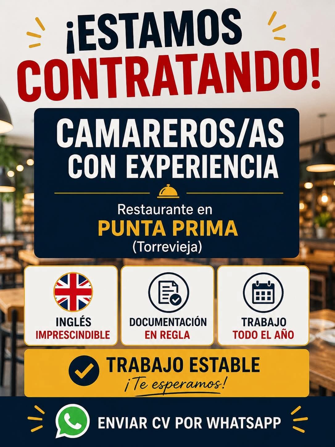 Camareros/as con experiencia en Torrevieja